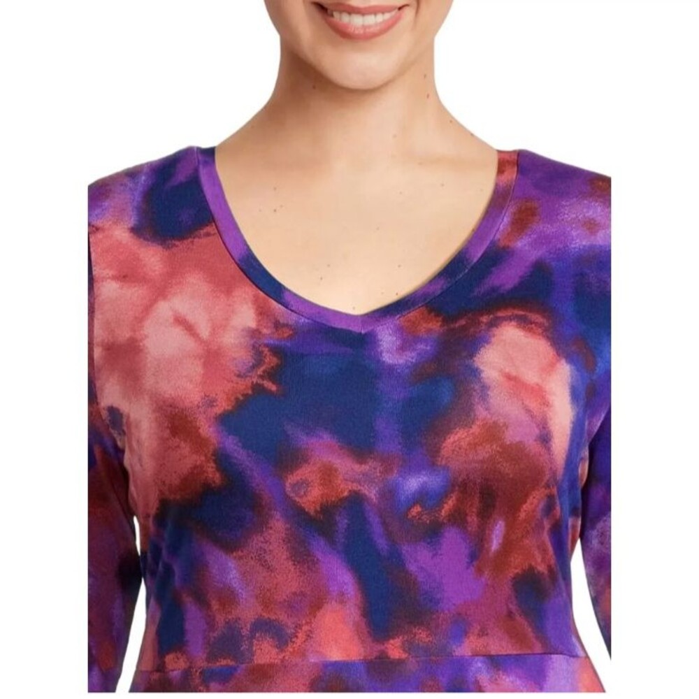 Terra & Sky Woman Knit Swing Dress Size 3X Long Sleeve Purple & Coral Knit - Picture 9 of 10